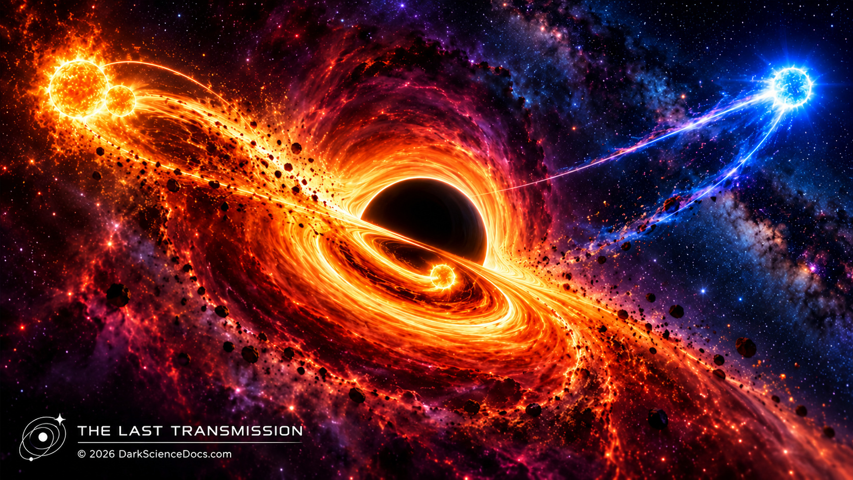 Concept artwork. The same encounter can increase one star’s orbital energy and decrease the other’s.