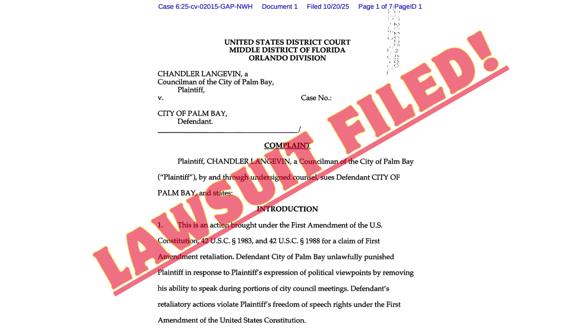 Image for article: Palm Bay Councilmember Sues City Over Meeting Rules