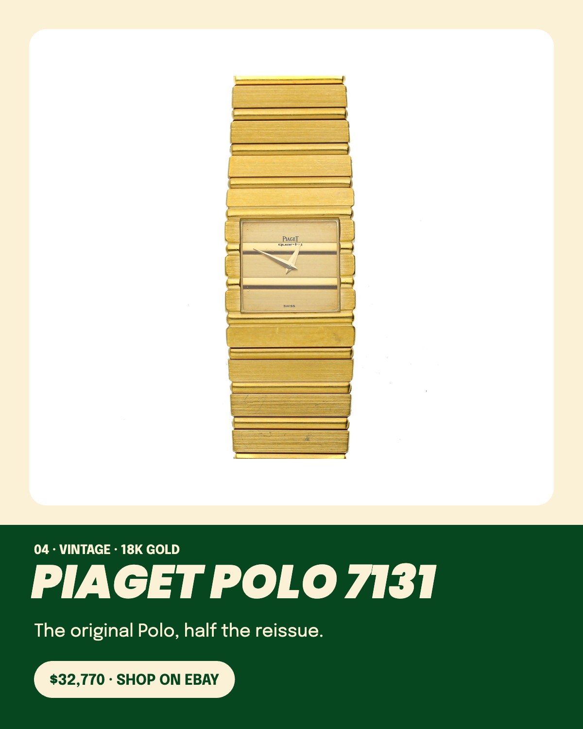 Vintage Piaget Polo 7131, 18k gold, $32,770 on eBay