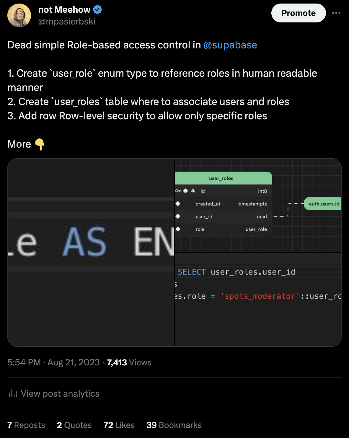 Dead simple Role-based access control in supabase