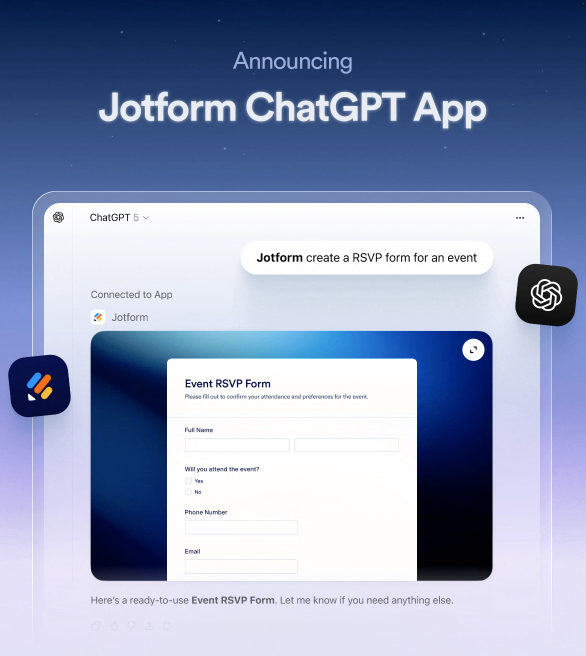 Jotform Chatbot Announcing Jotform ChatGPT App: Create forms in ChatGPT