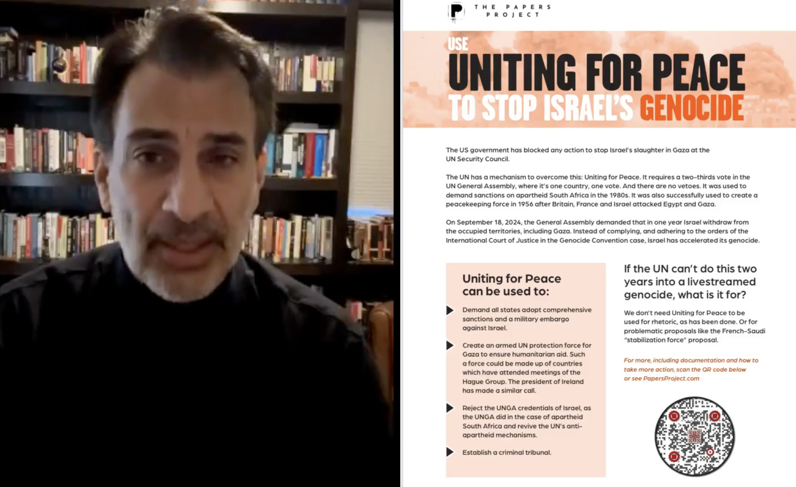 Craig Mokhiber, Dennis Bernstein in Sam Husseini kritični do "kolonialne upravne strukture pod vodstvom ZDA" in "posredniške okupacijske sile"