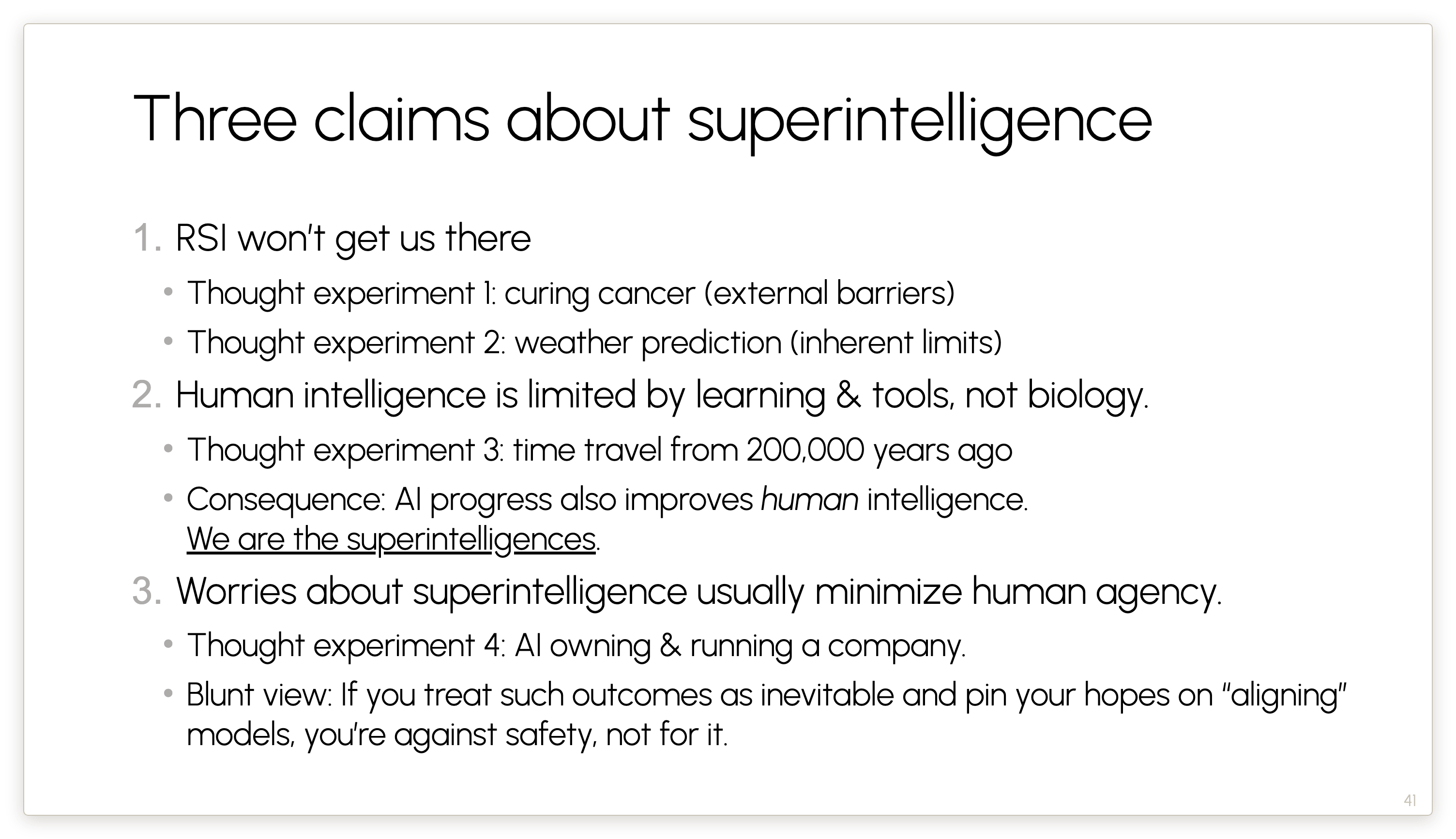 Three claims about superintelligence