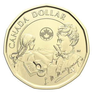 Golden Canada Dollar with Anne and Lucy Maud Montgomery embossed.