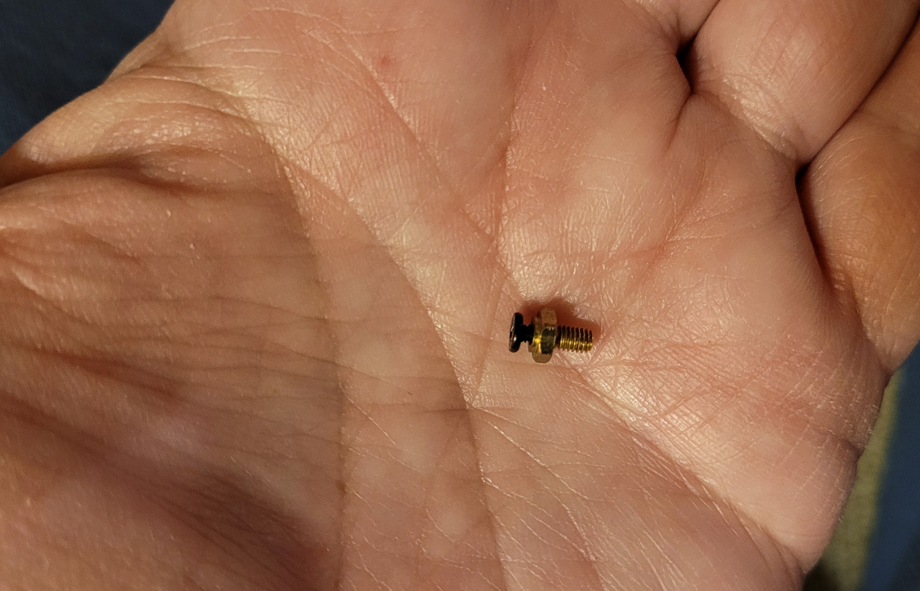 The screw-within-a-screw to secure the SSD