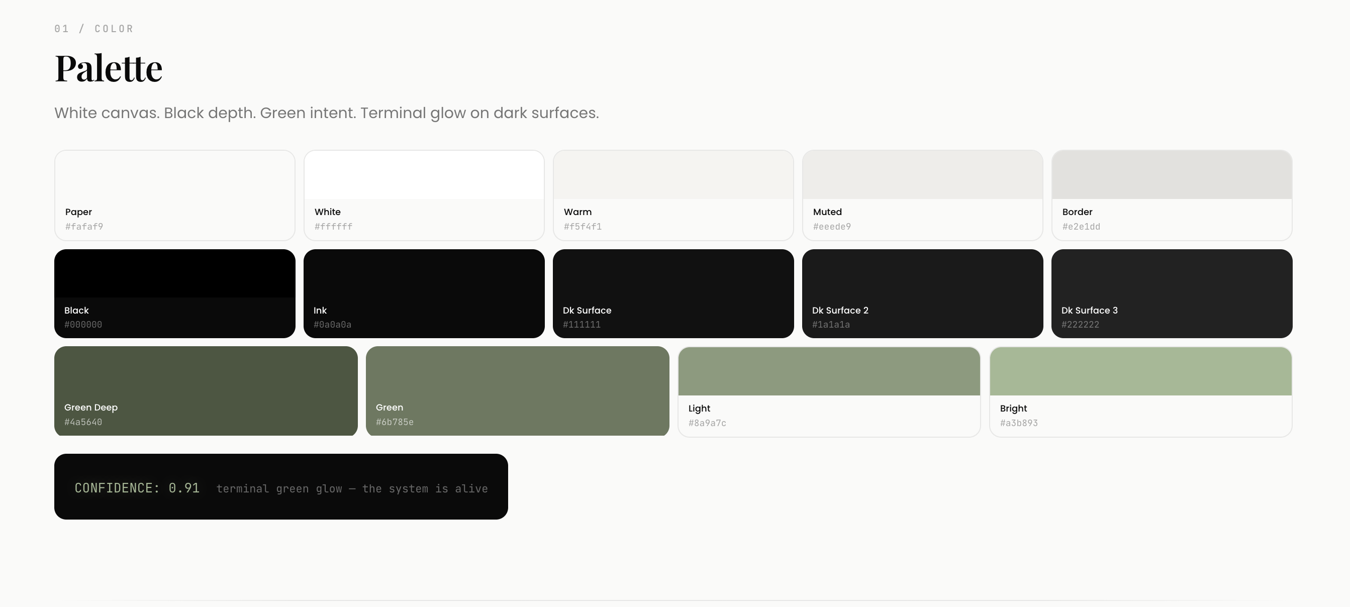 Clarity Context design_system.html showing color palette with brand, surface, and semantic colors