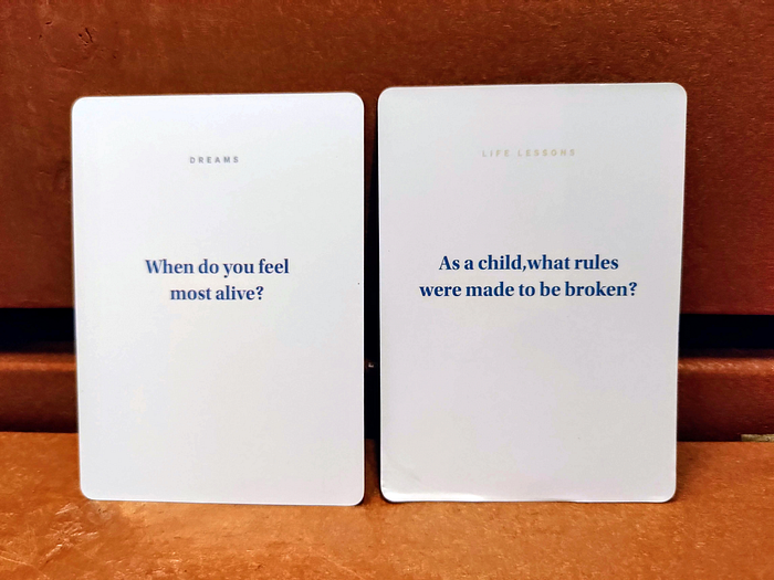 Question cards from the event