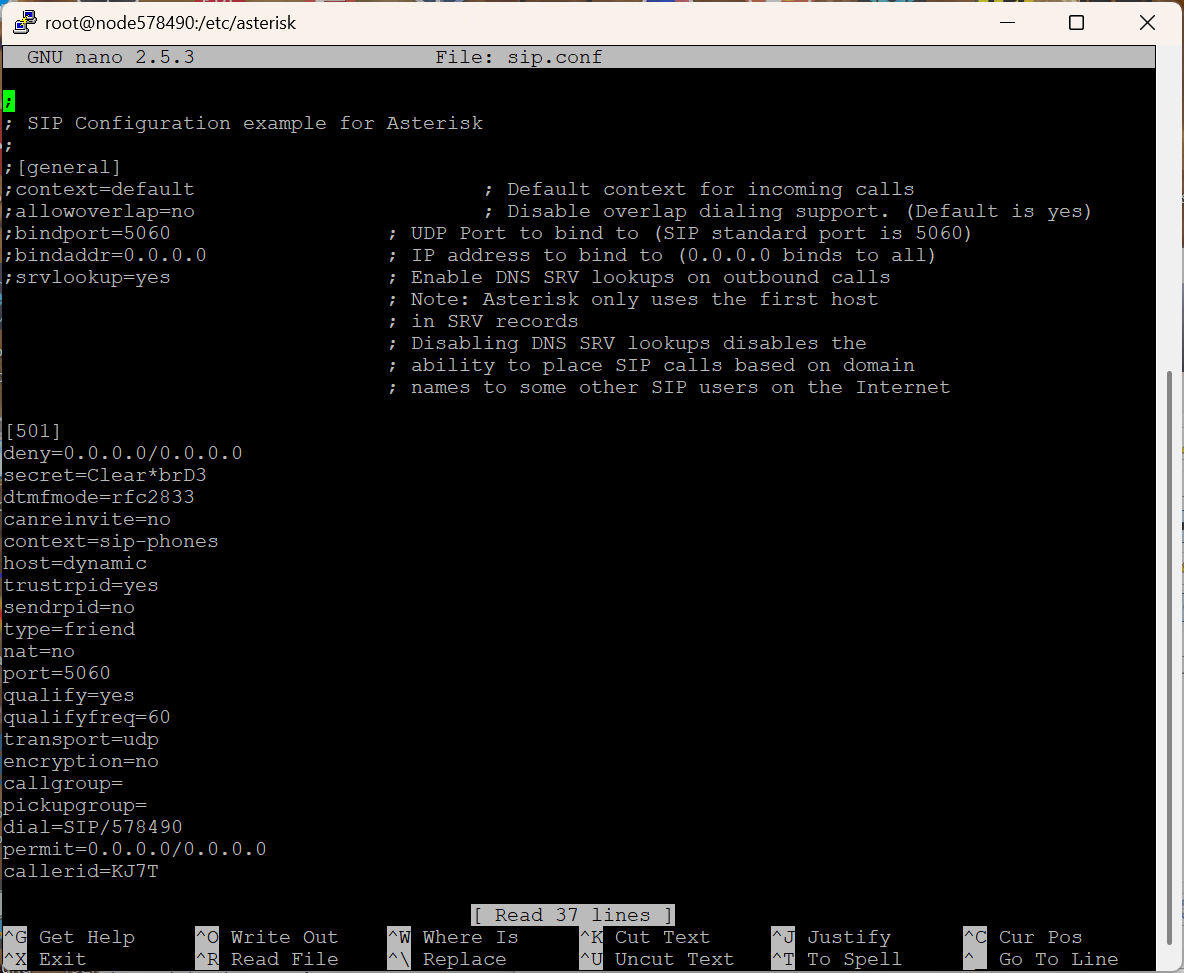 Extension 501 added to sip.conf