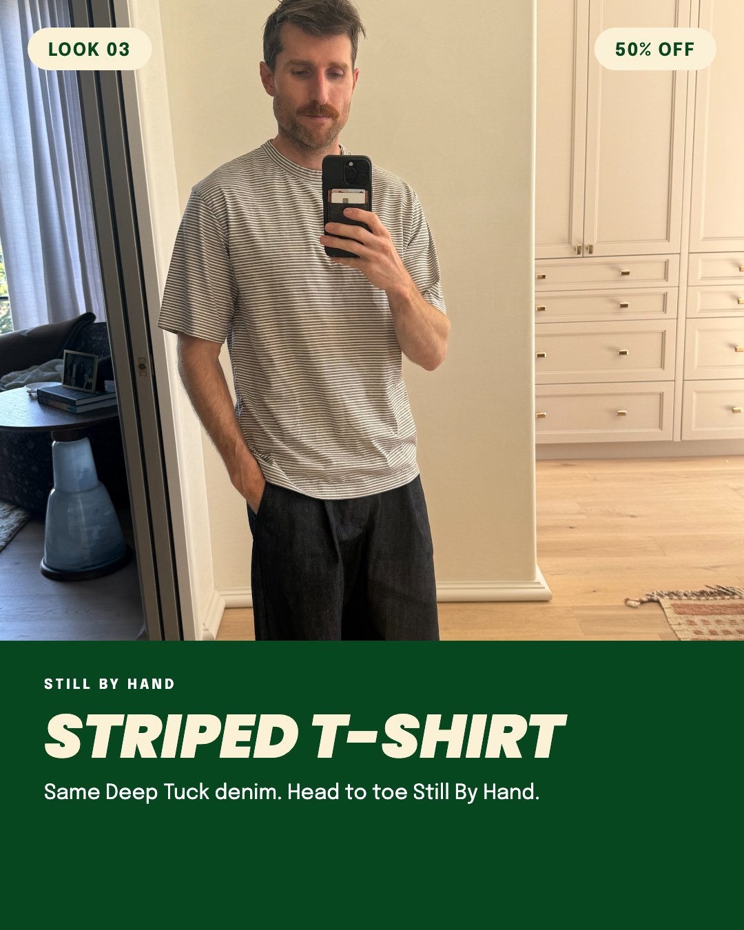 Look 03: Still By Hand striped tee