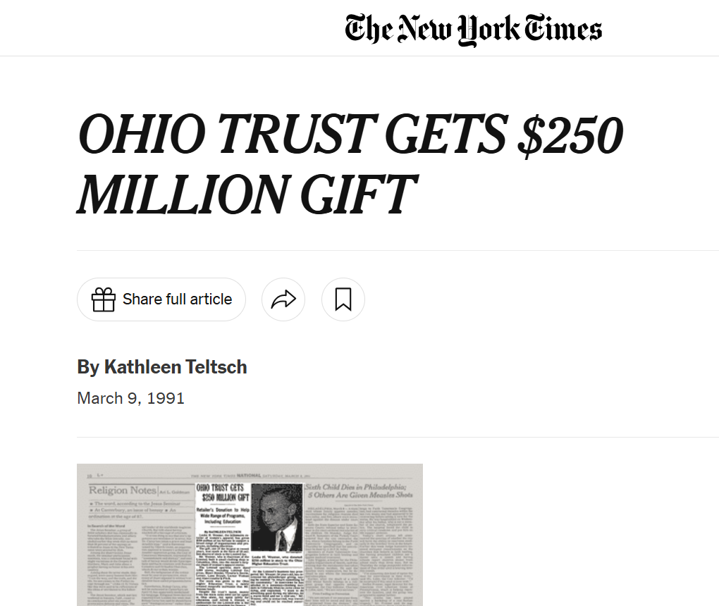 Archived reporting concerning the Ohio trust and the 1991 press record