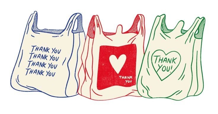 This may contain: three bags with thank you written on them, one has a heart in the middle