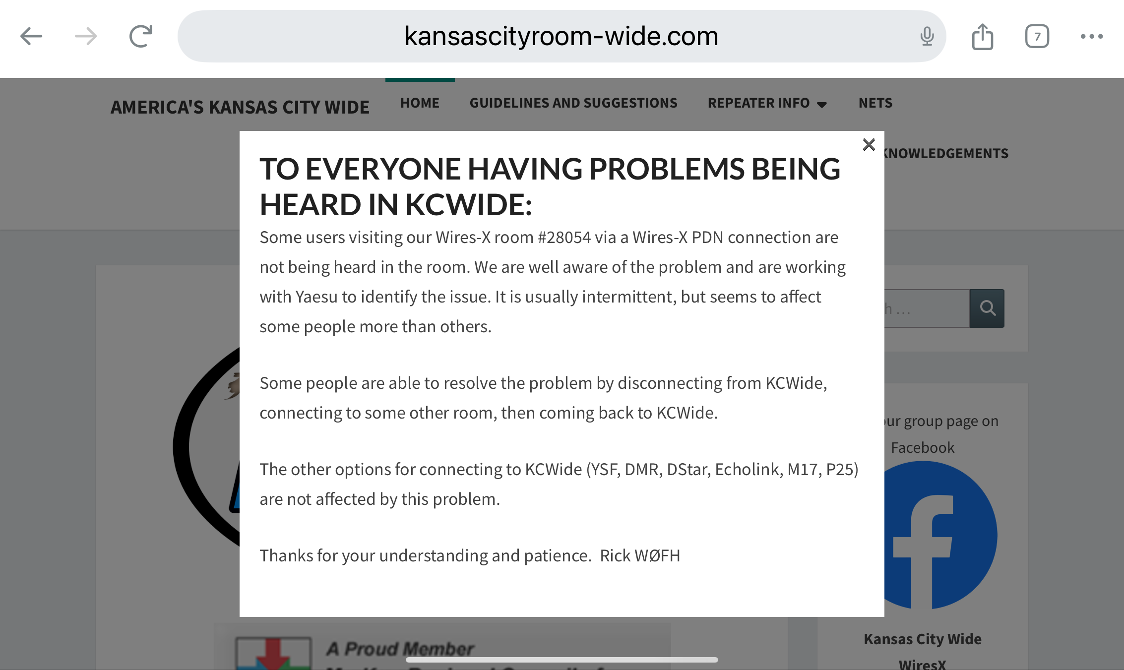 KC-WIDE announcement about PDN connections