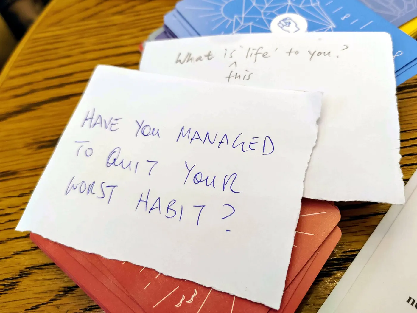 Questions written on index cards