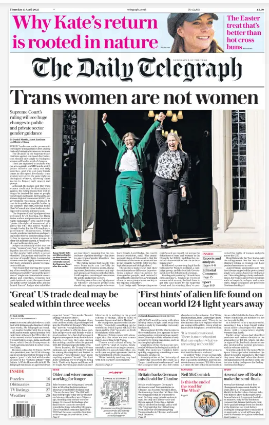 Daily Telegraph front page TRANS WOMEN ARE NOT WOMEN
