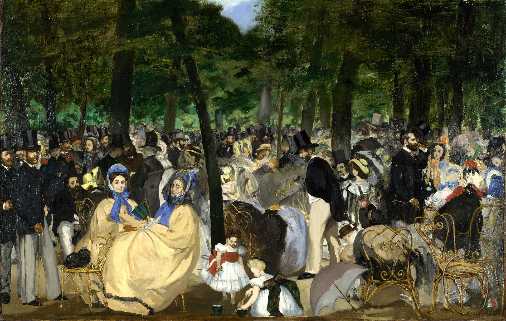 Manet's Music in the Tuileries depicting a crowd in a Paris garden
