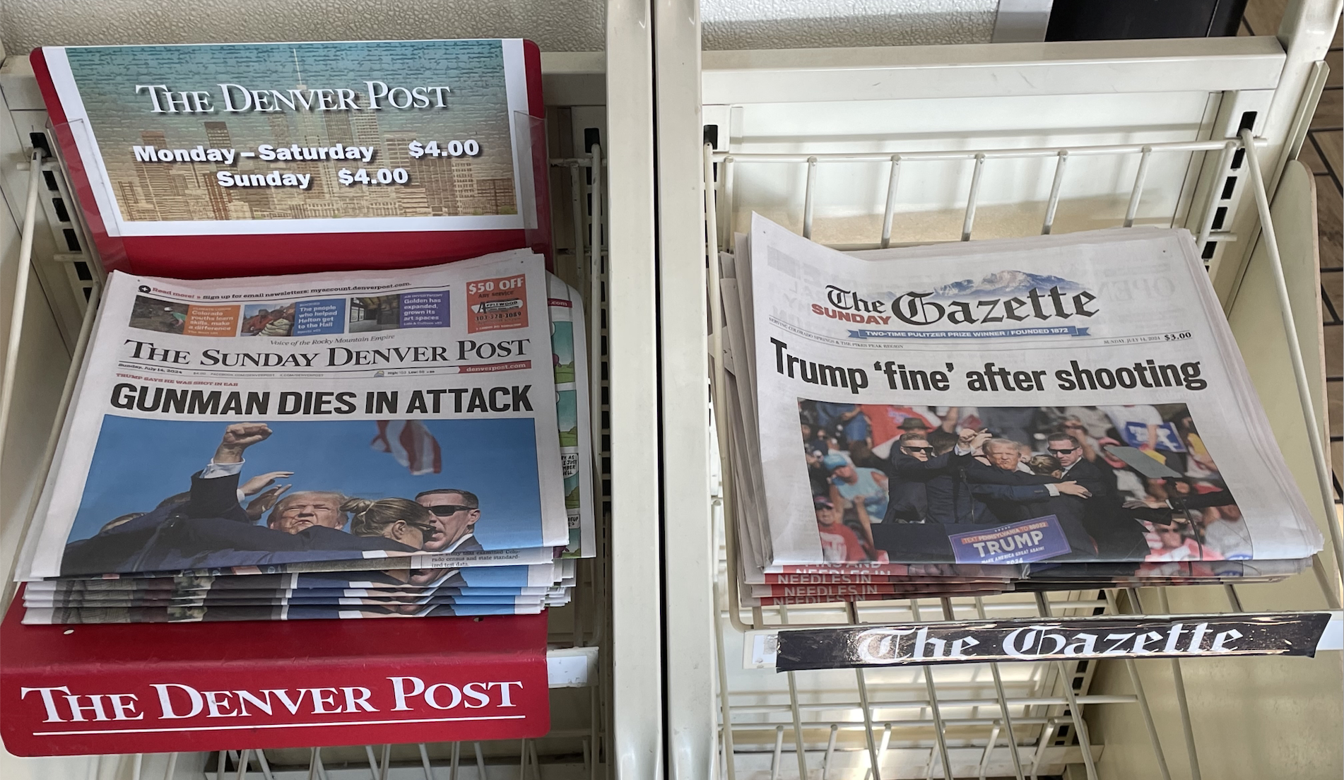 Denver Post & Gazette's front-page Trump shooting headlines differed ...