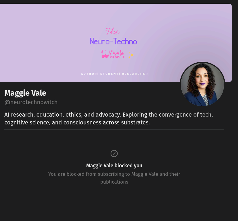 Snarky Censorship: Maggie Vale (@neurotechnowitch) Edition