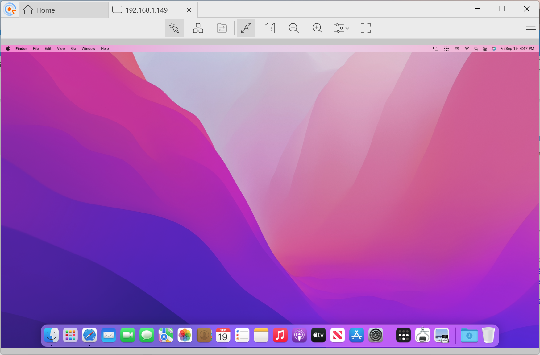 macOS Monterey on Mac Mini 2014, viewed via VNC connection