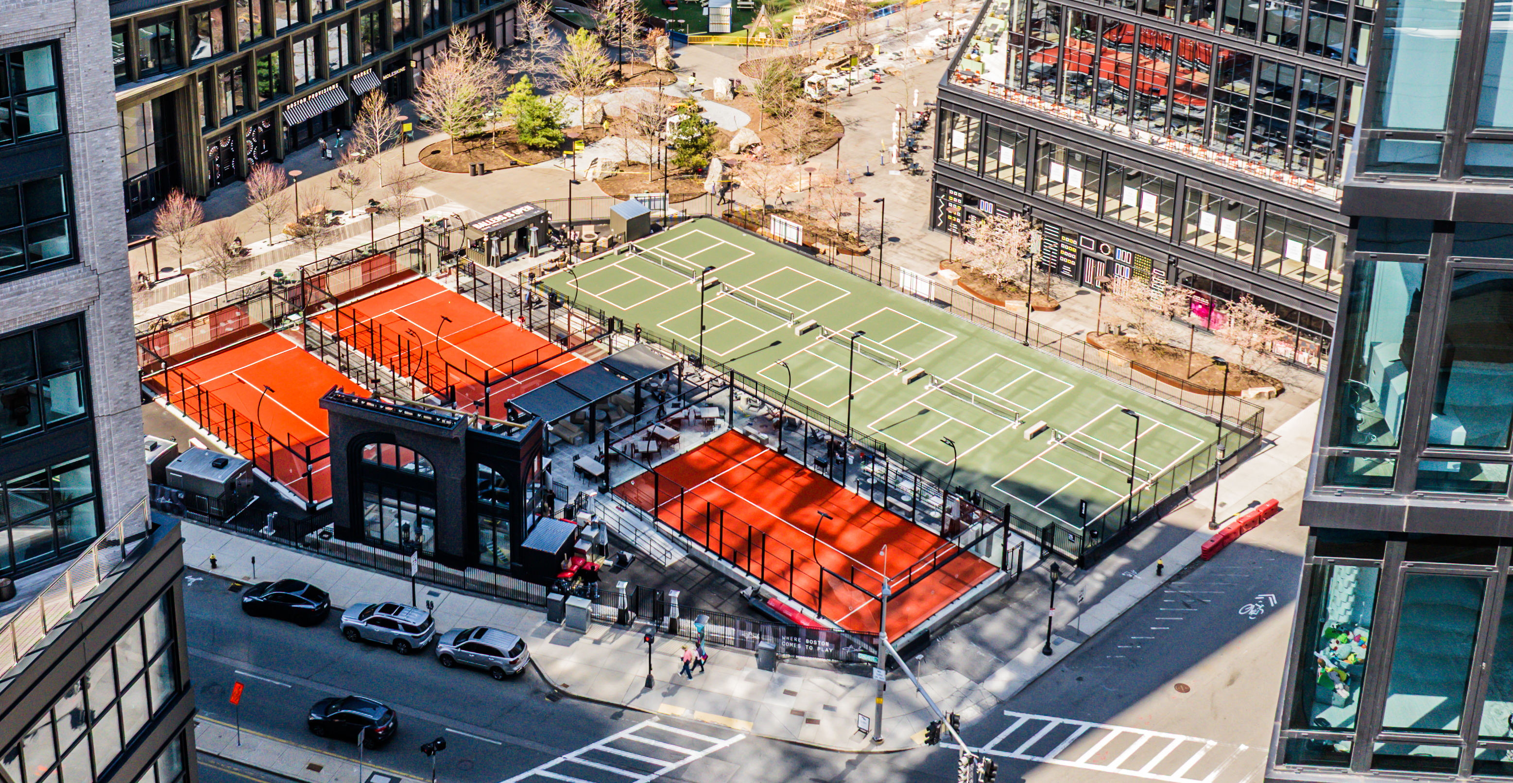 Pickleball and padel courts at Ballers in Boston