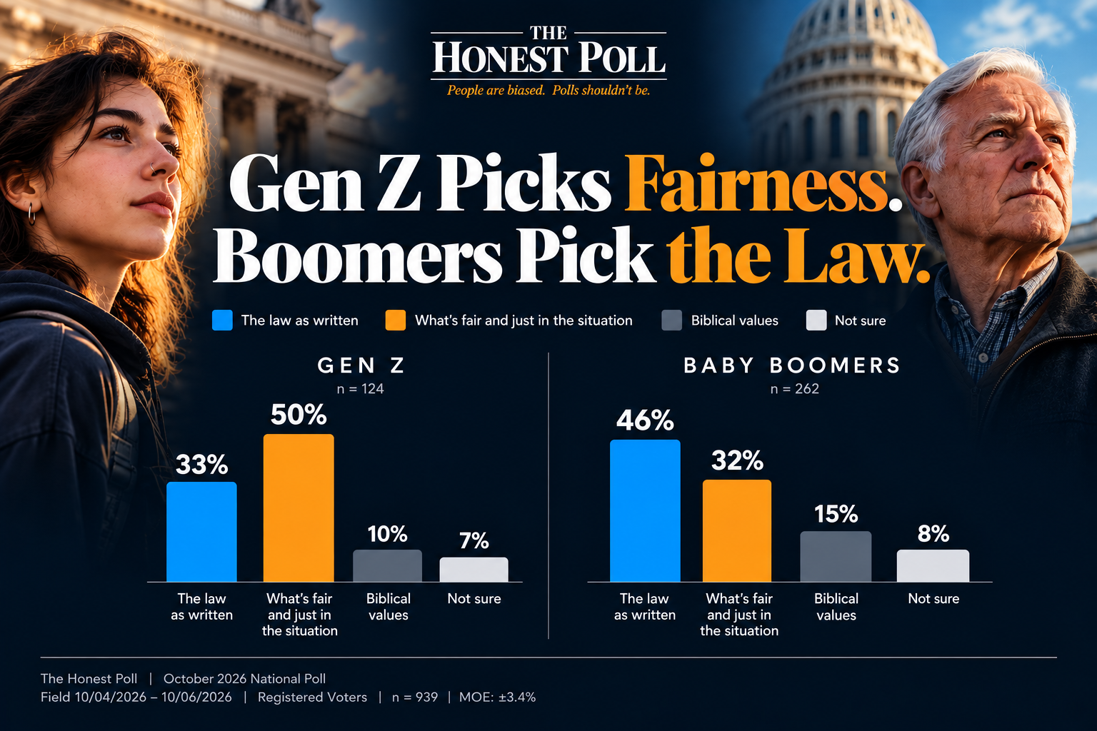 Half of Gen Z Voters Say a Leader Should Follow What Is Fair Over the Law as Written, While Boomers Lean the Other Way
