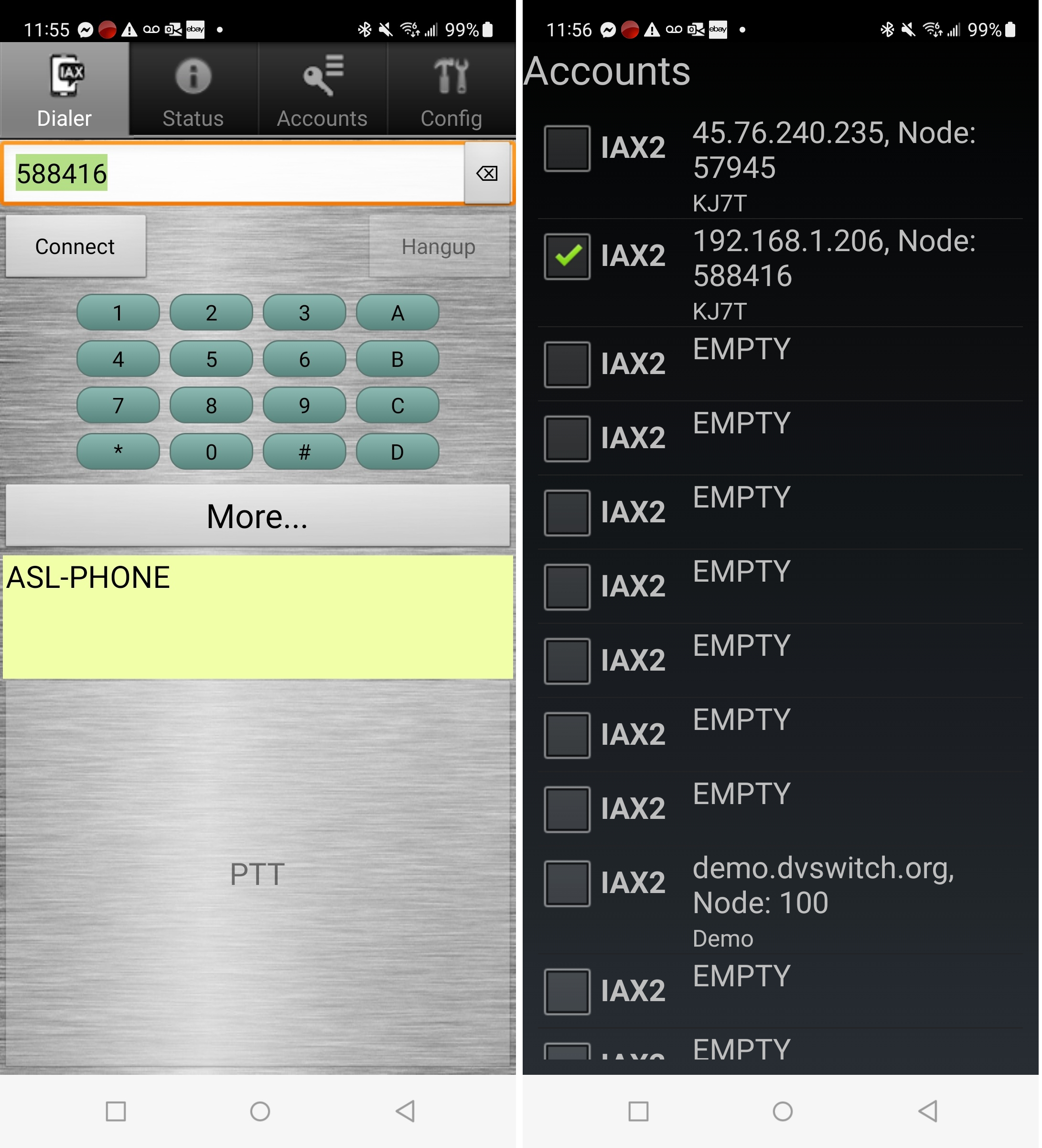 Configure the connection to your node in the Accounts screen