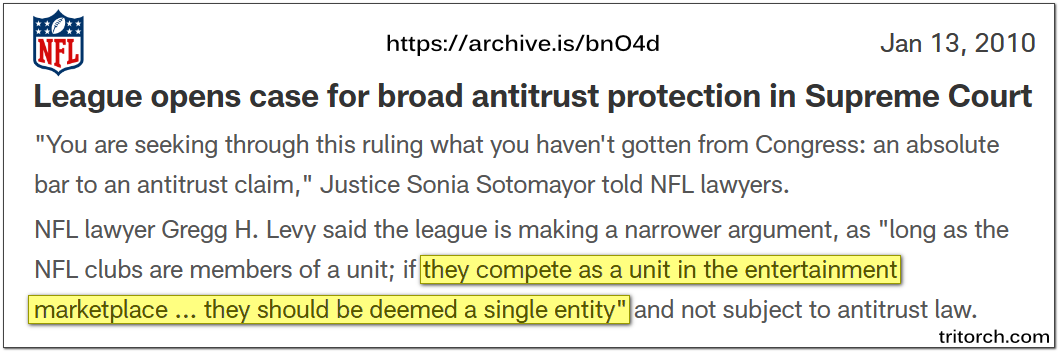 NFL opens case before supreme  court to argue they are entertainment not competition