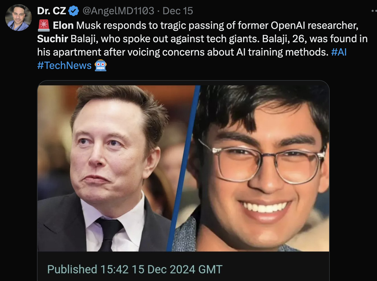 Elon Musk – Part Three – Musk Retweets Me Four Times On Suchir Balaji Murder Case