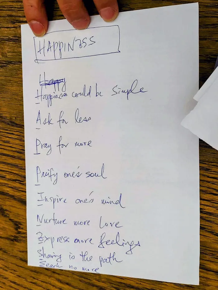 Handwritten notes on happiness