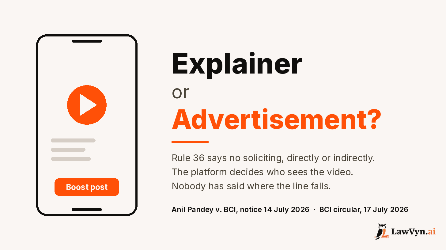 Cover image for "Explainer or Advertisement? The Bar Council Read Your Instagram. So Did the Supreme Court." by Ravi Daparthi