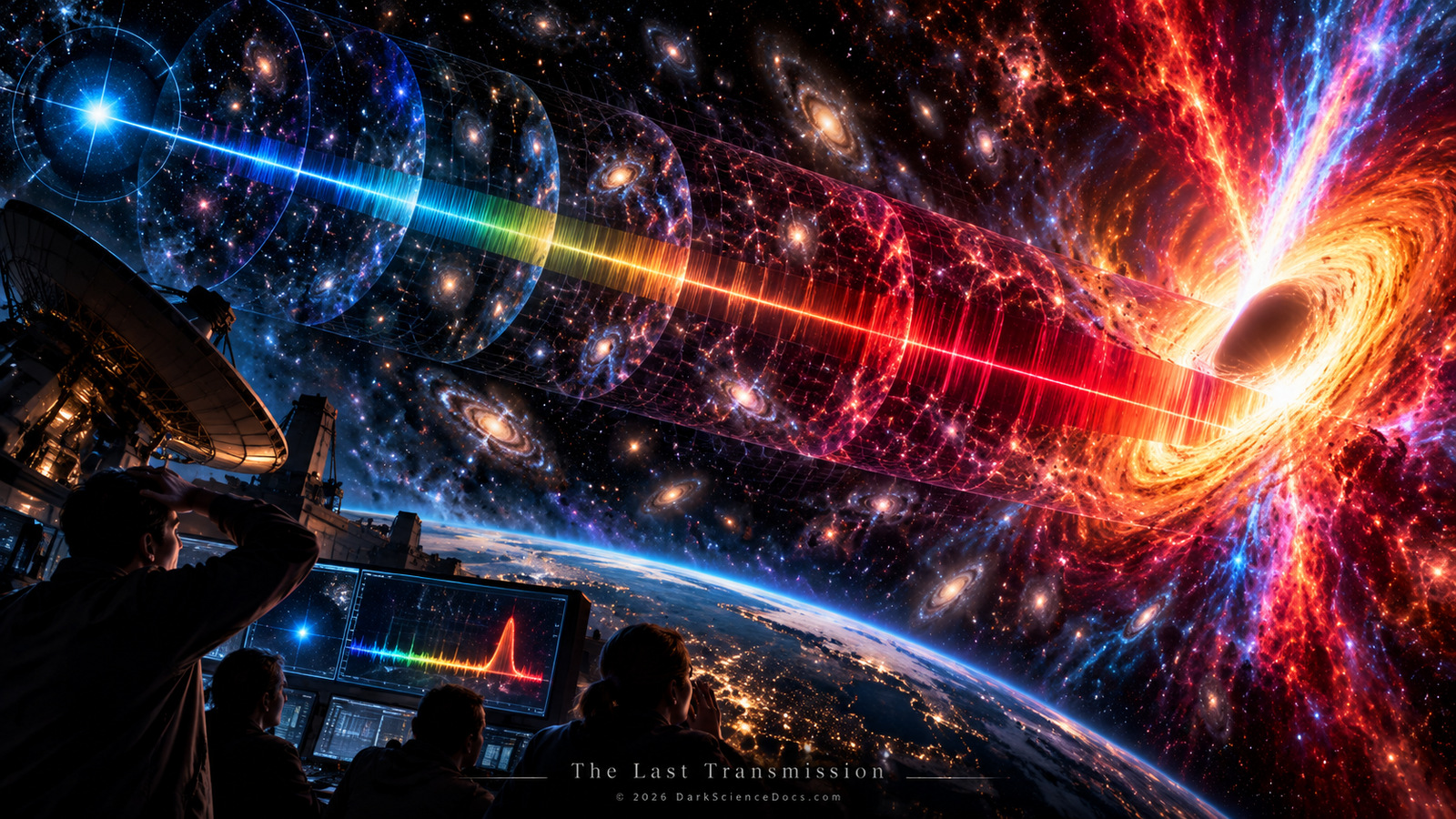 Concept artwork. Spectral features turn an apparently small source into a distant quasar.