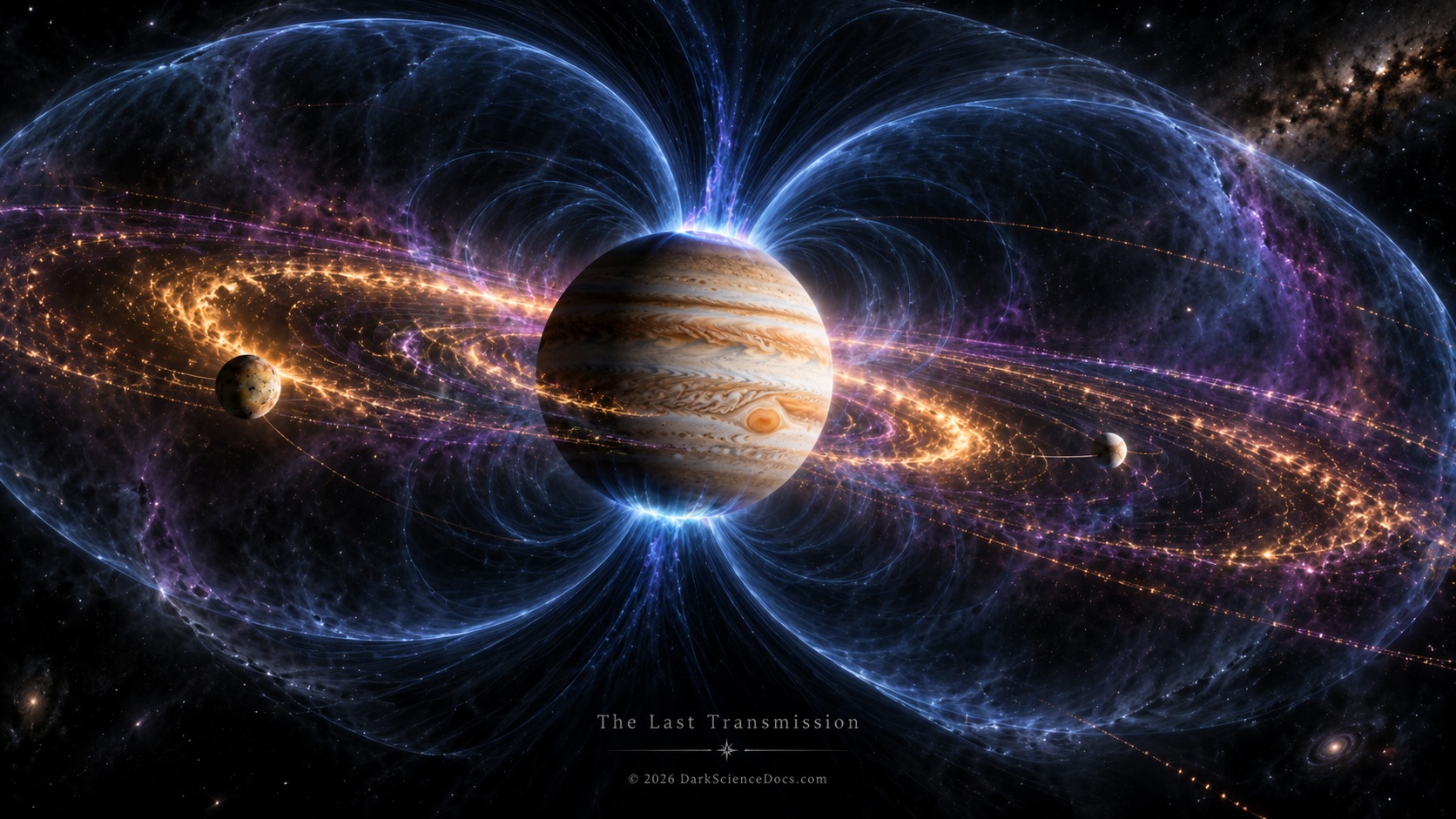Concept artwork. Field-guided particles make Jupiter’s moons part of the same physical system.