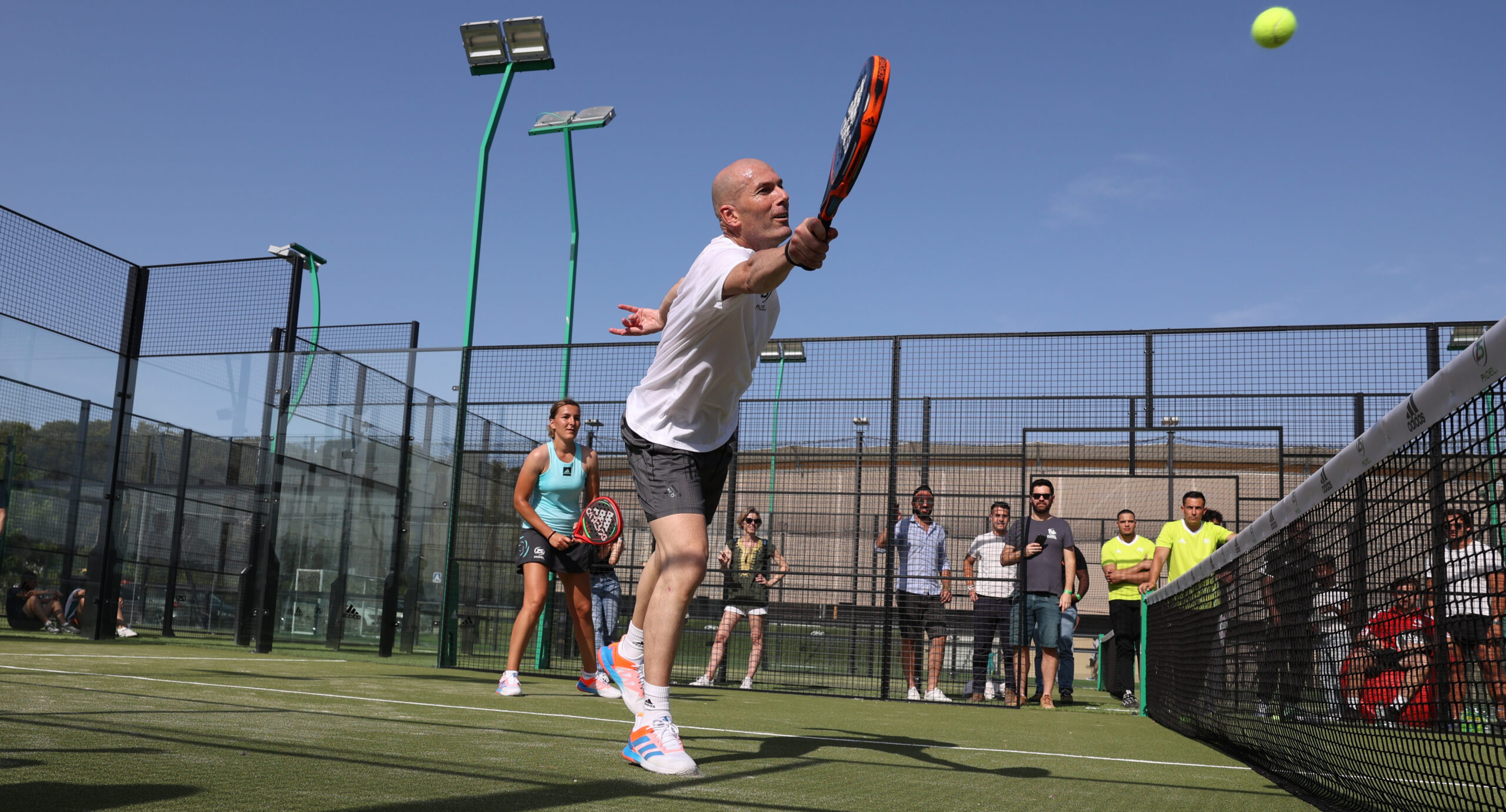 Soccer legend Zinedine Zidane playing padel