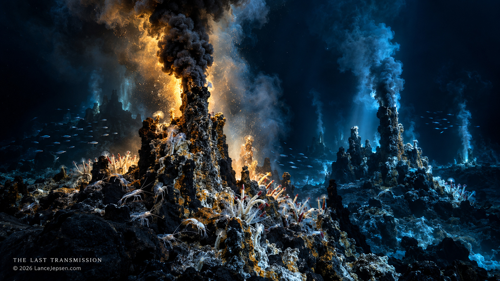 Conceptual underwater vent ecosystem used as an Earth analogy for Europa