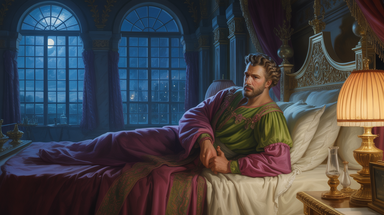 Illustration of Haman before King Ahasuerus, presenting the decree against the Jewish people.