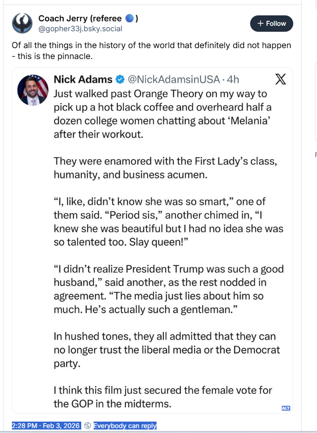 Screen grab from a BlueSky post about the Melania documentary.