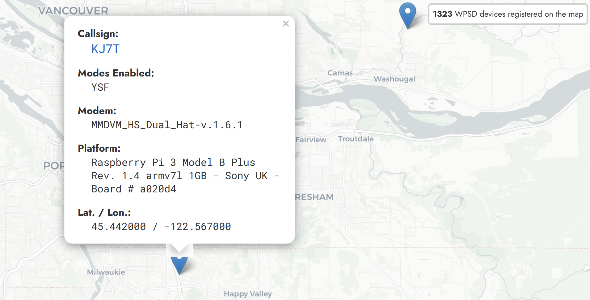 Station information shown in WPSD User Map