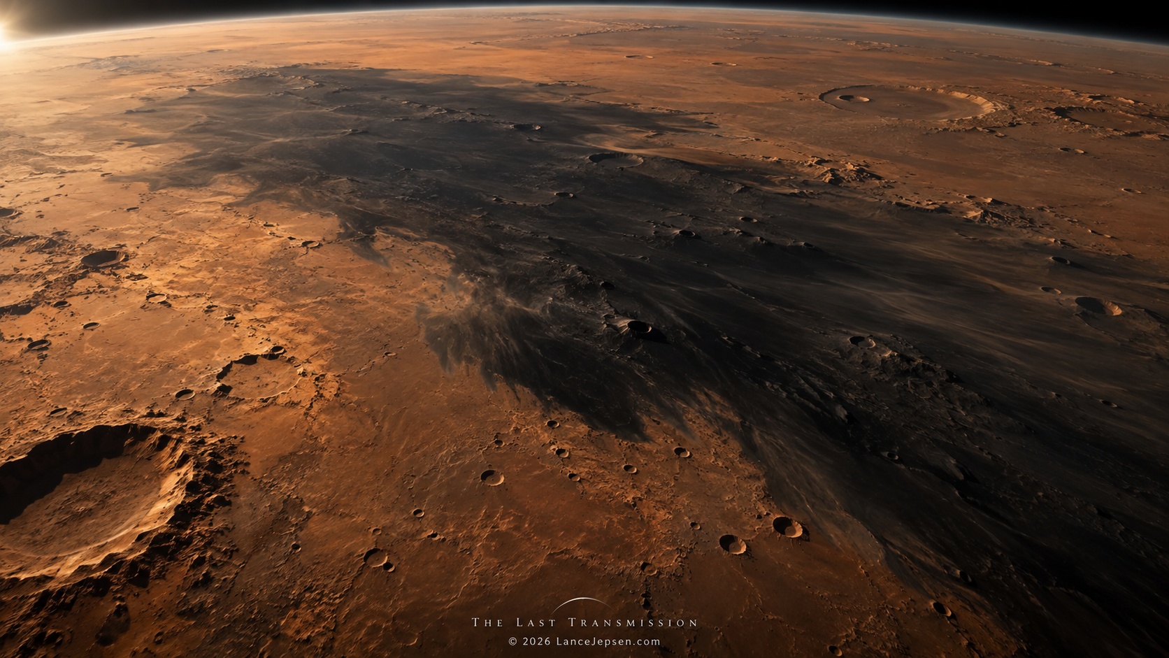 AI visualization of dark material across a Martian landscape in Utopia Planitia