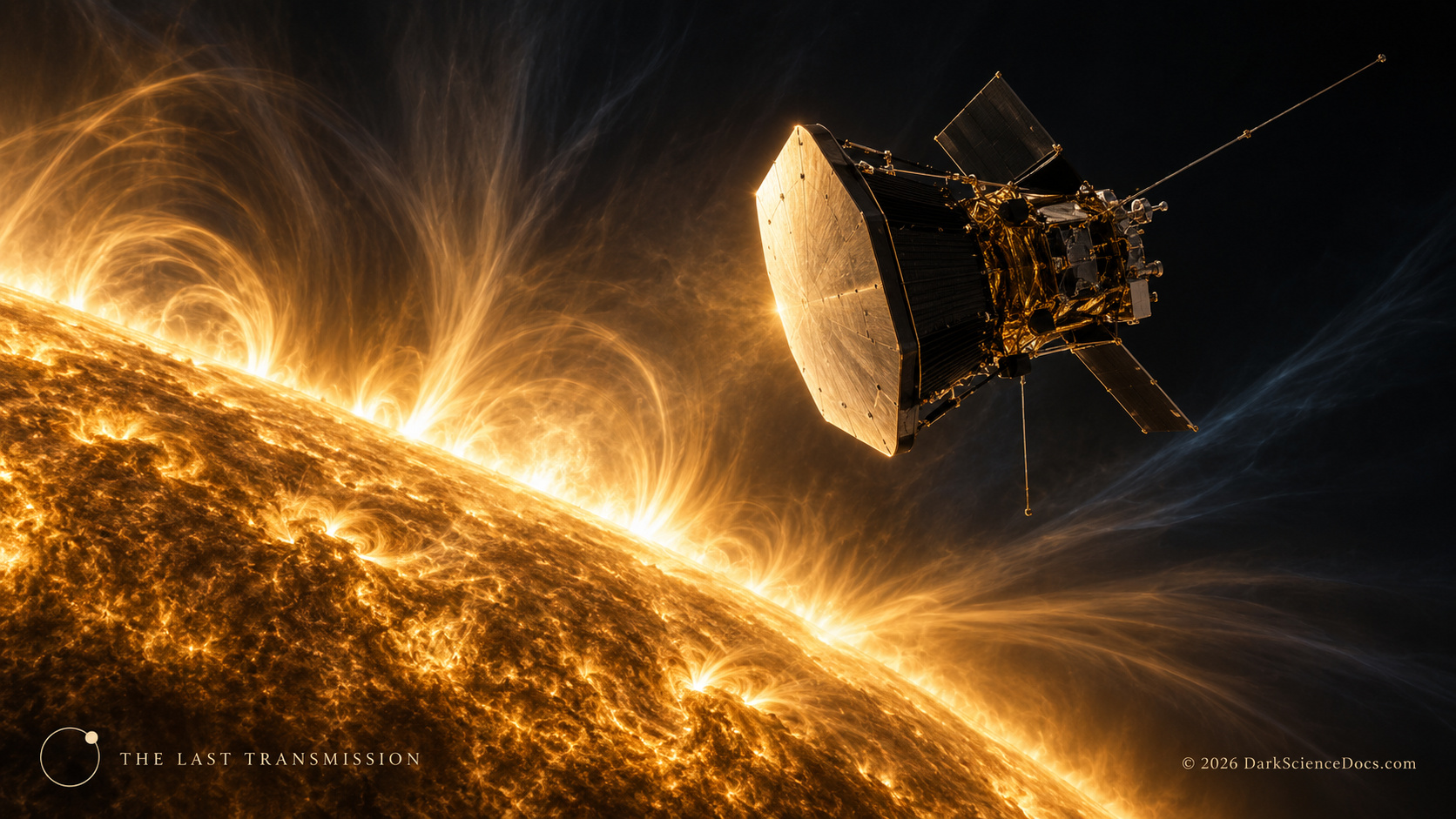 An artist’s impression of Parker Solar Probe above the solar limb, with its heat shield facing the Sun.