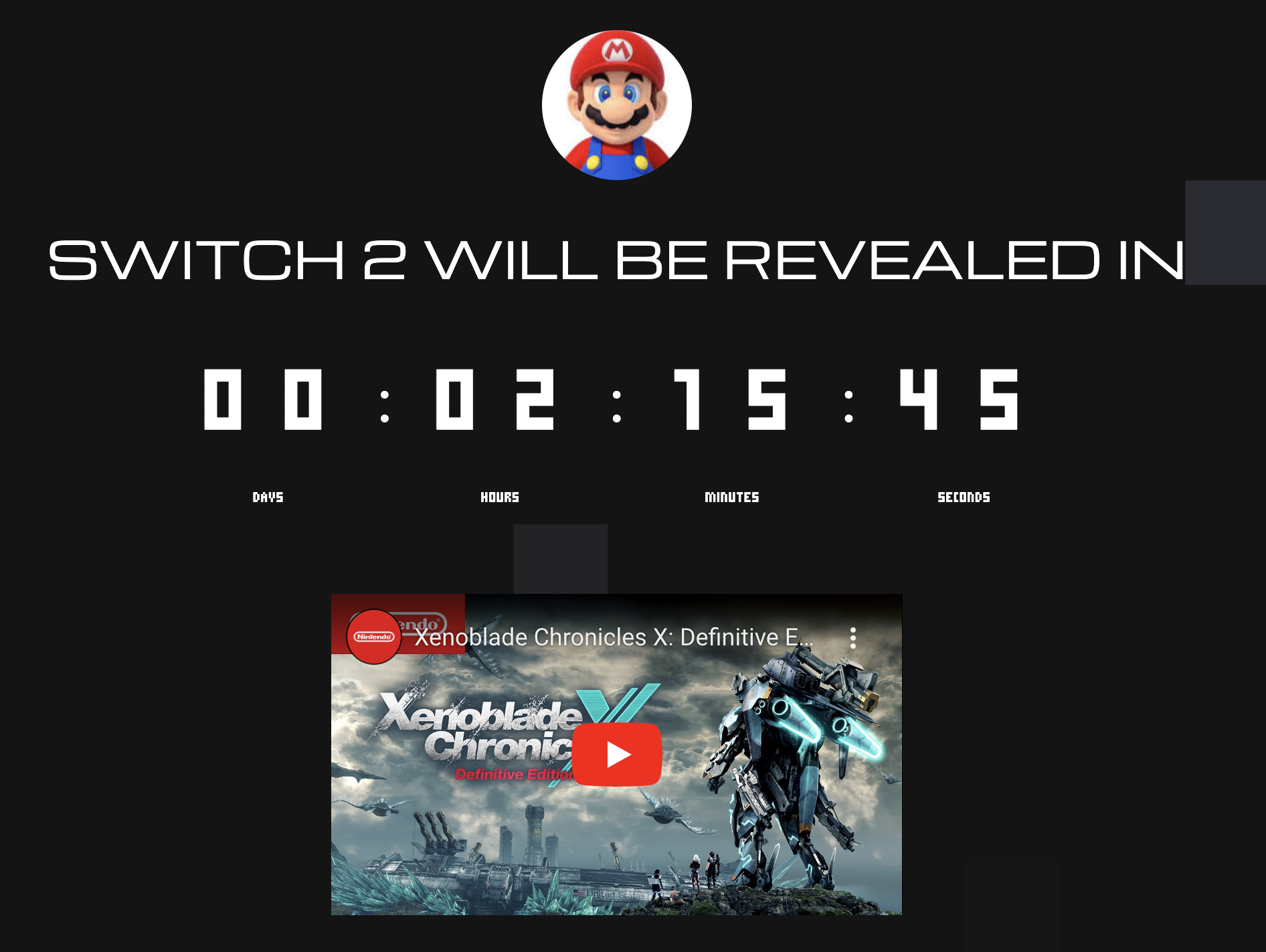 Nintendo Led Countdown Timer Nintendo Switch 2 countdown site says the console will be revealed ...
