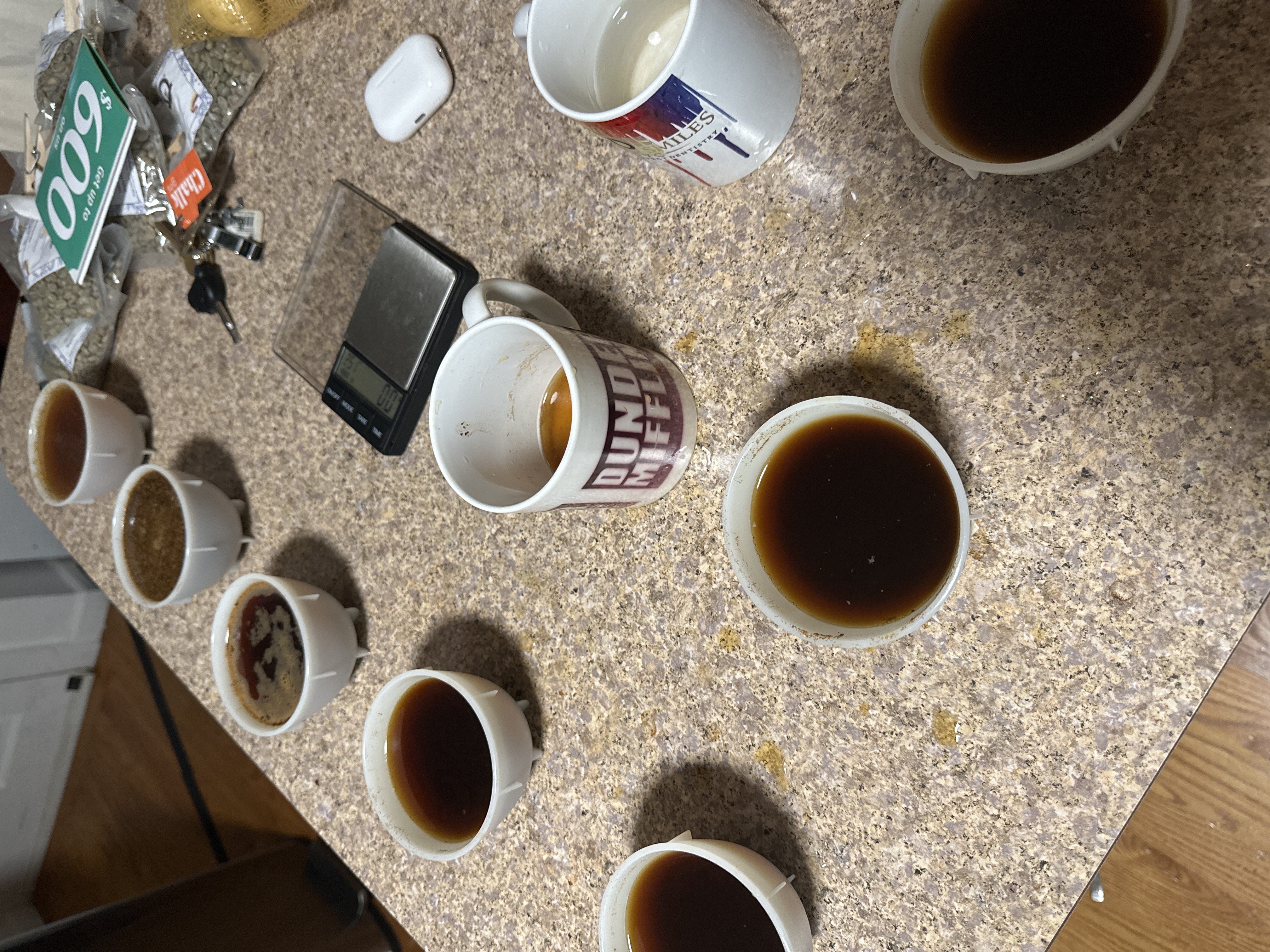 Coffee cupping setup