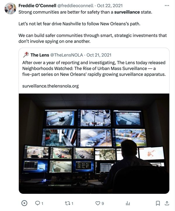 O'Connell 2021 tweet about surveillance state