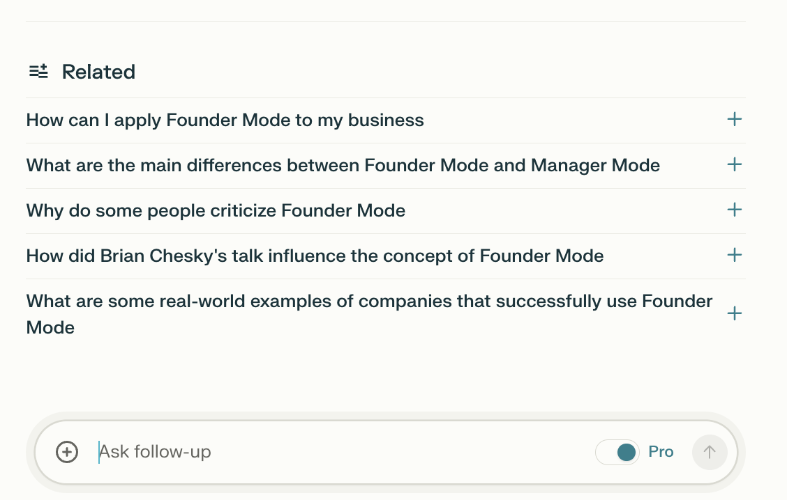 Perplexity suggests follow-up questions as well