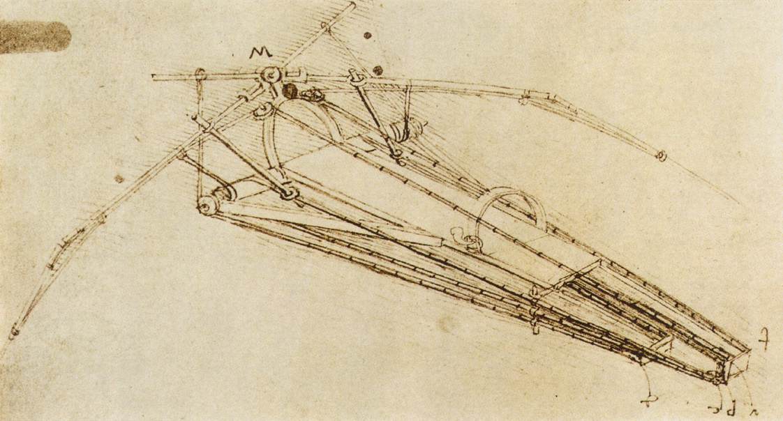 Leonardo da Vinci's technical drawing of a large mechanical crossbow