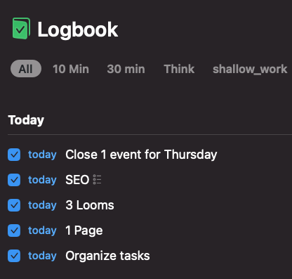 My finished tasks today