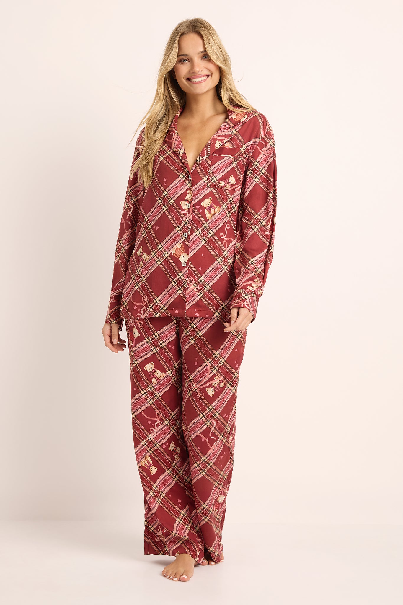 Coco Teddy Tencel Christmas Pyjamas Set in Burgundy