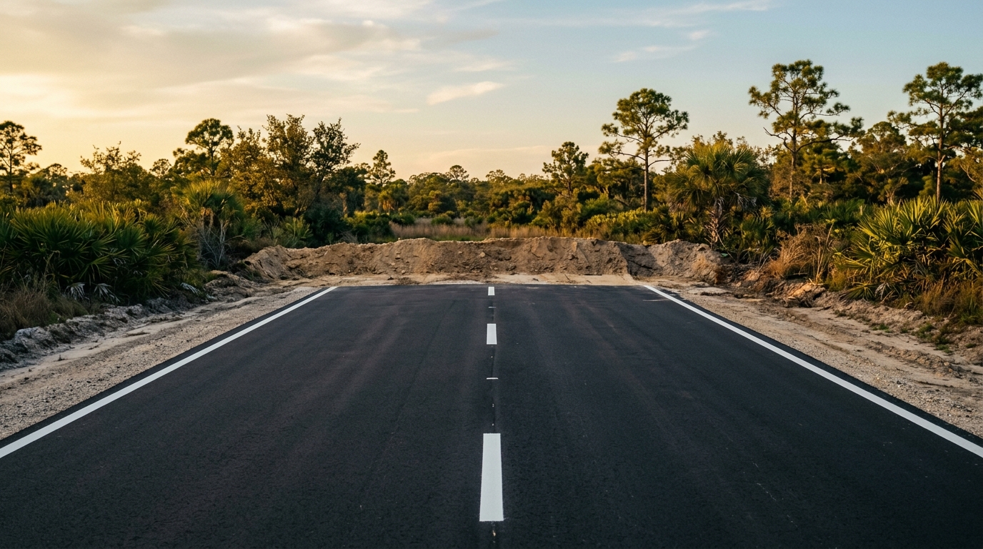 The St. Johns Heritage Parkway ends abruptly where construction stopped