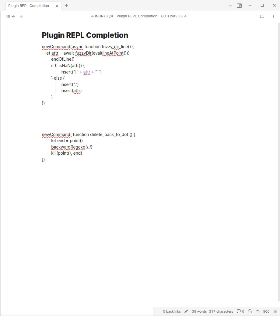 Complete attributes on JavaScript objects with Plugin REPL