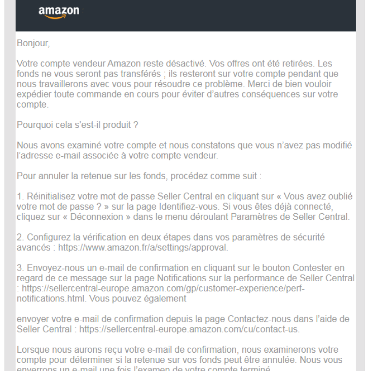 Situation critique : Amazon ne répond plus ! Compte suspendu + fonds bloqués