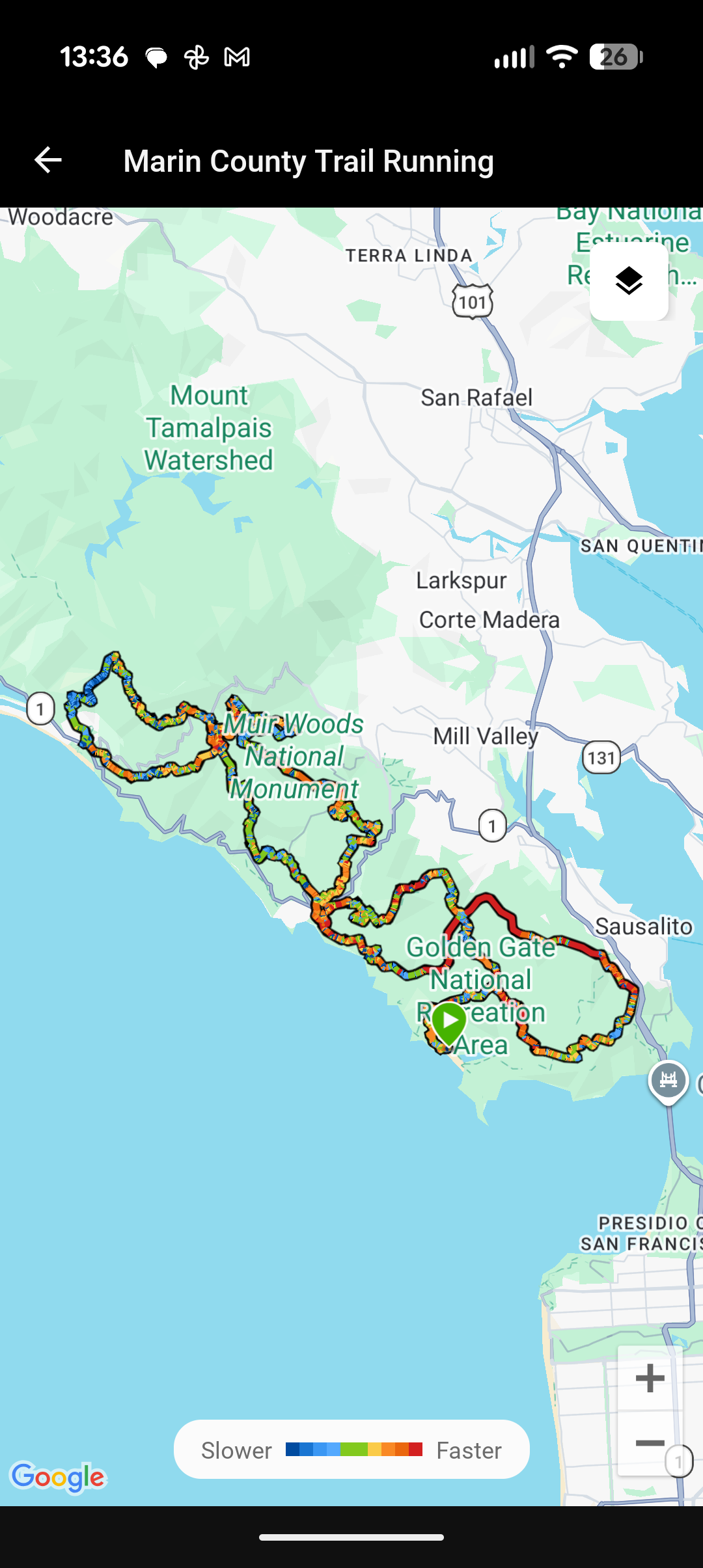 GPS map of the unsupported Marin 50 mile ultra route