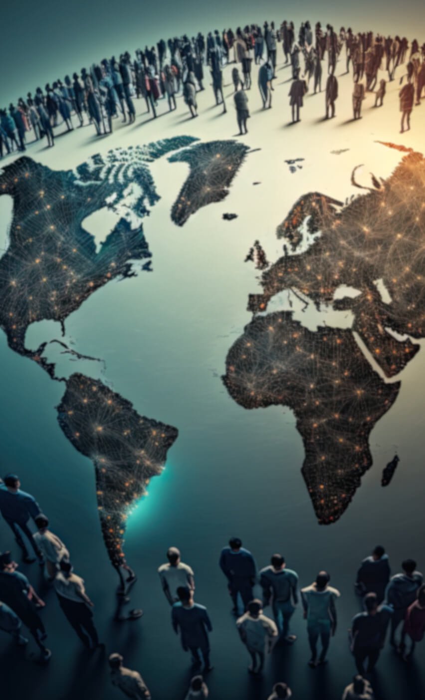 People standing on a miniature world People standing on a miniature world